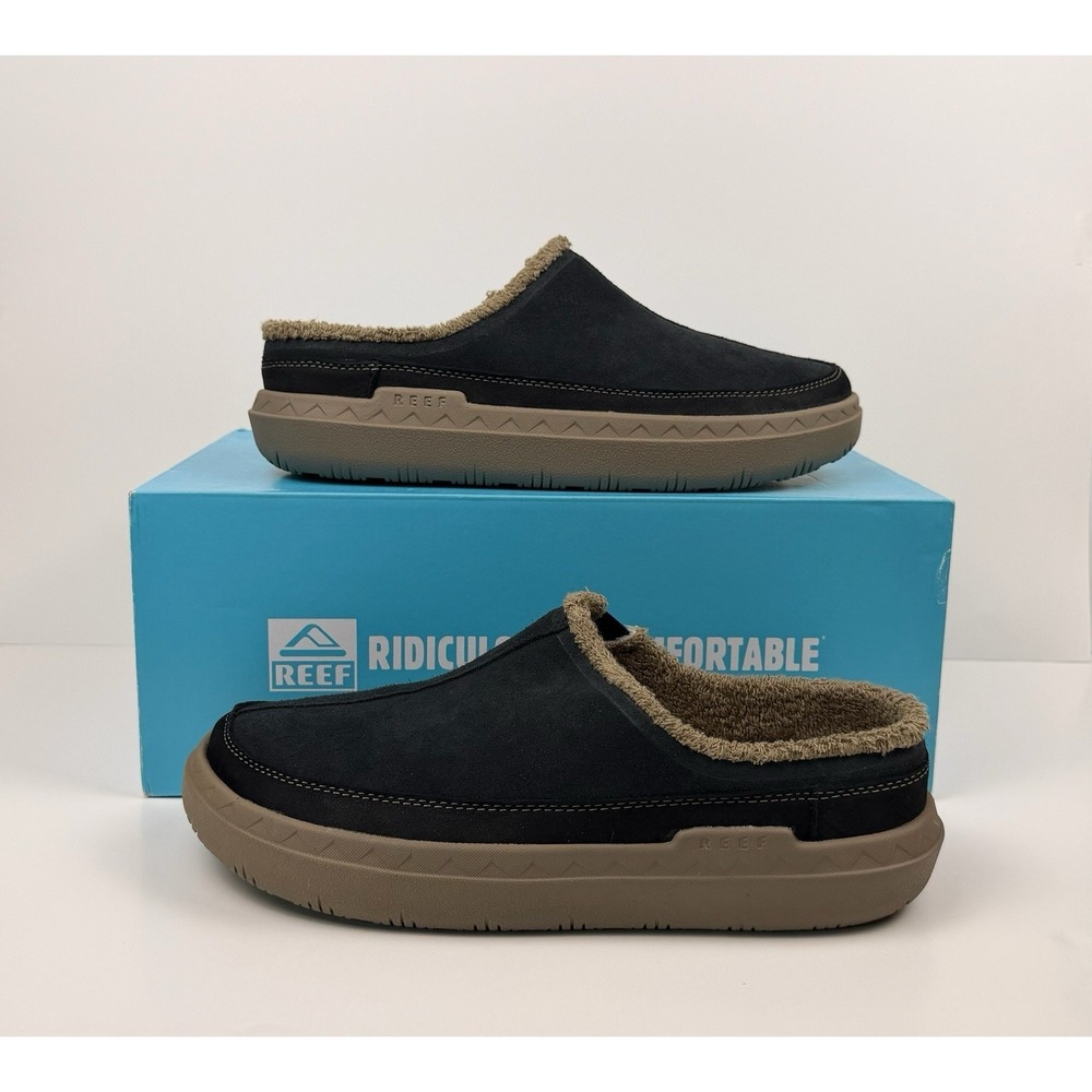 Reef Rambler Mule Men's Size 10 Black Suede Slipper Faux Fur Lining CJ9311